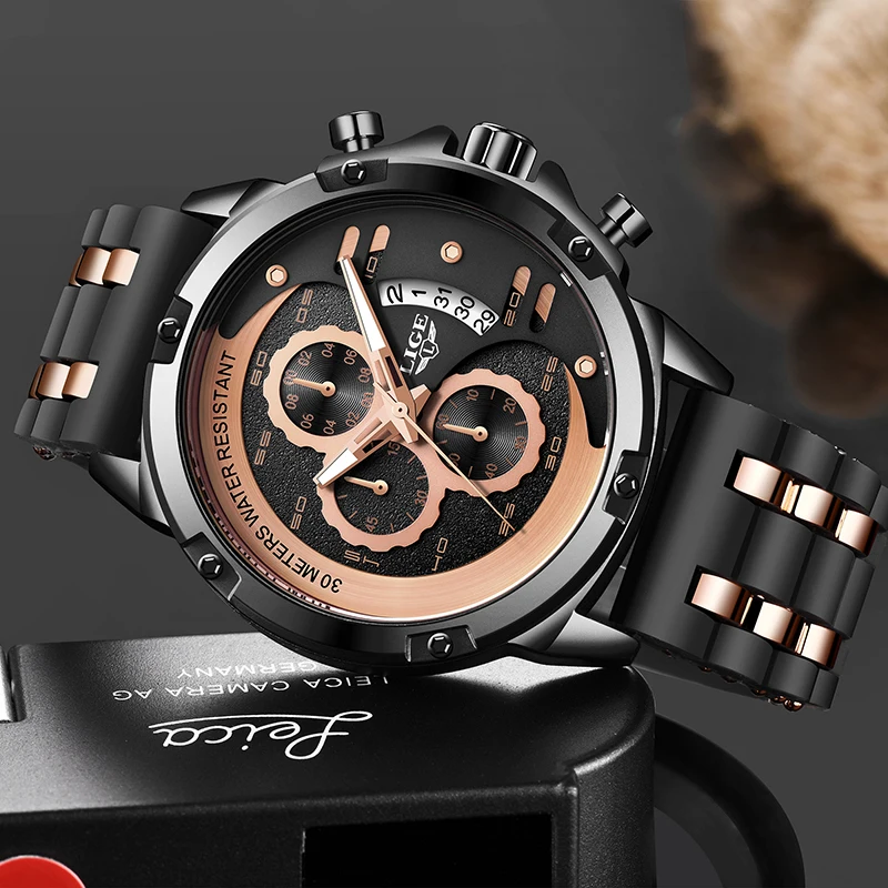 2020 New Men Watches Luxury Brand LIGE Chronograph Sports Waterproof Silicagel Quartz Analog Clock Relogio Masculino | Наручные часы