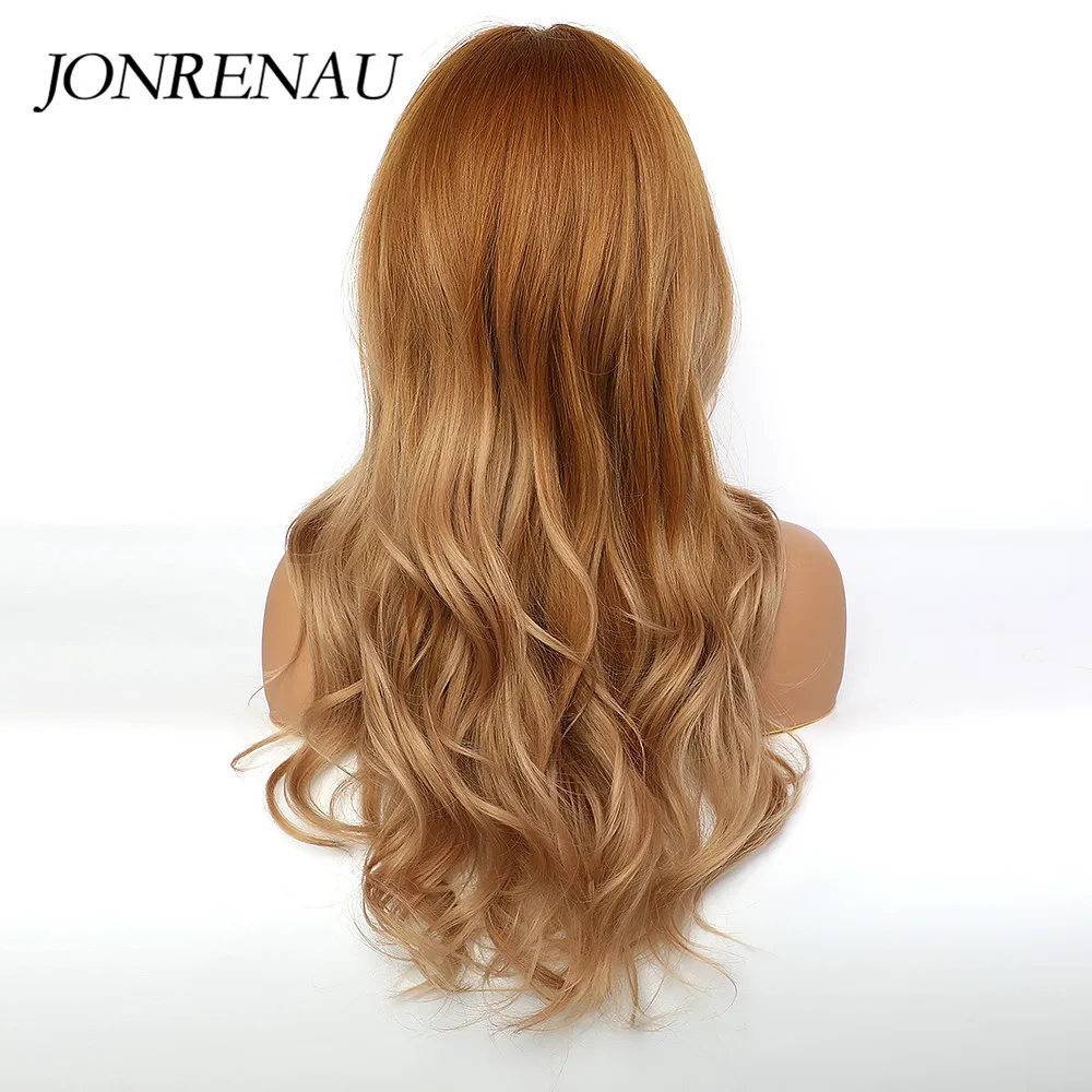 JONRENAU Syntheic Honey Brown Everyday Wigs for Black White Women Medium Length Natural Wave Hair Heat Resistant Fiber | Шиньоны и