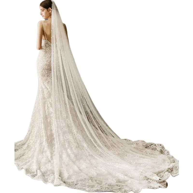U2JF Handmade Imitation Pearl Beaded Floor Length Trailing Cathedral Wedding Veil with Comb Romantic Women Bridal Hair
U2JF Handmade Imitation Pearl Beaded Floor Length Trailing Cathedral Wedding Veil with Comb Romantic Women Bridal Hair