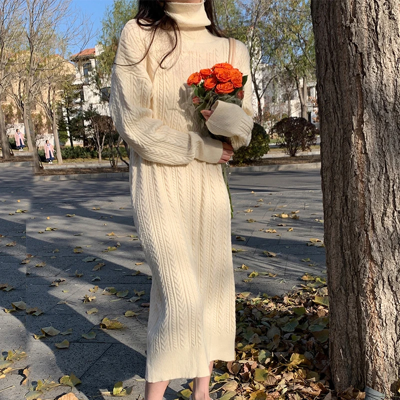New Winter Turtleneck Woolen Dress Women Striped Twist Oversized Vintage Knit Dresses Bodycon Korean Apricot Knitwear Autumn
New Winter Turtleneck Woolen Dress Women Striped Twist Oversized Vintage Knit Dresses Bodycon Korean Apricot Knitwear Autumn