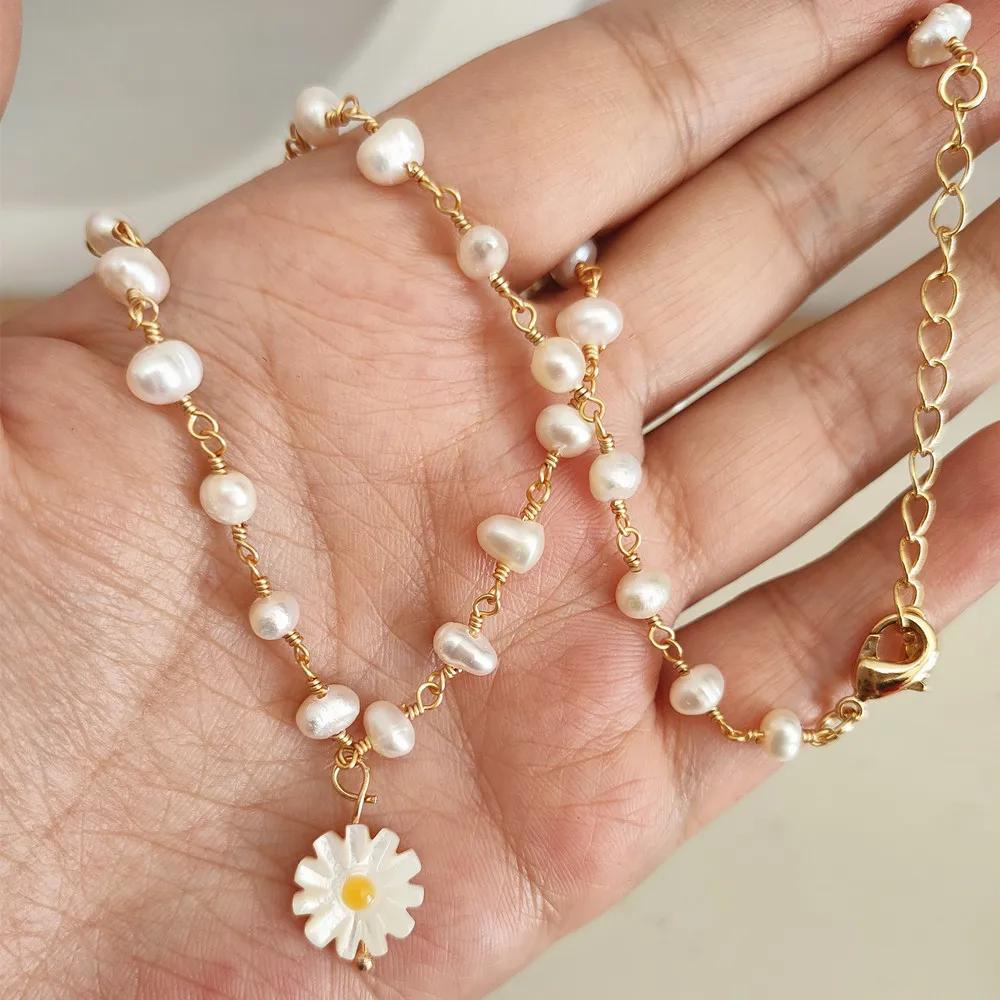 promotion! Natural Freshwater Pearl 12mm Daisy Flower Mother Necklace for women & Gift | Украшения и аксессуары