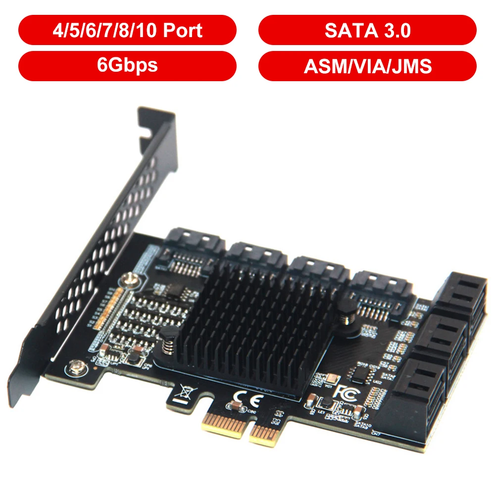 

SATA PCI-E3.0 Adapter 4/5/6/7/8/10 Port PCI Express X4 X8 X16 To SATA 3.0 6Gbps Interface Rate Expansion Card Controller ASM/VIA