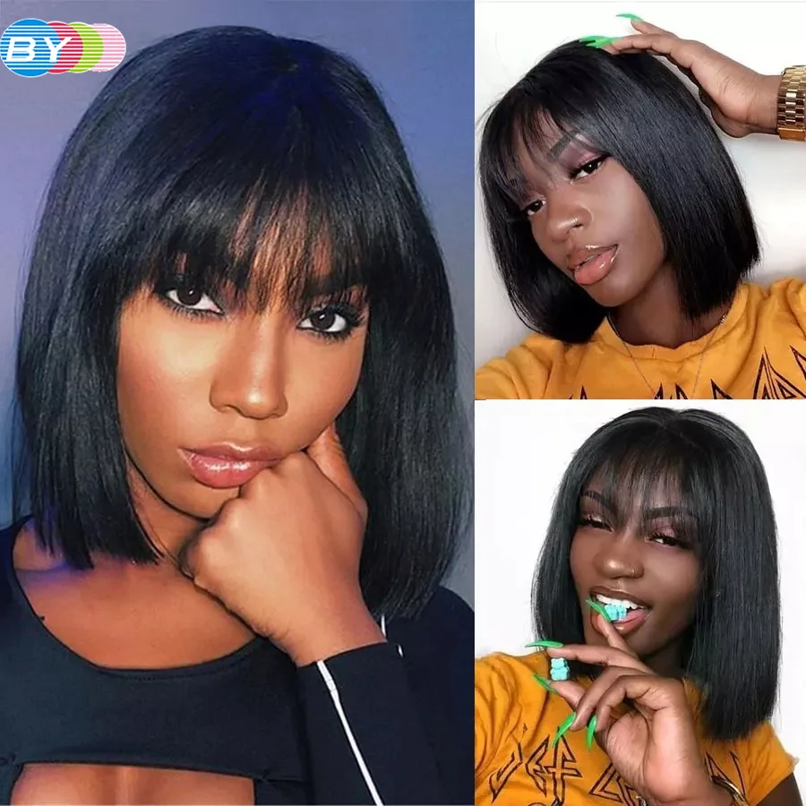 Straight Bob Human Hair Wigs With Bangs Full Machine Made Wigs Cheap Human hair Wigs With Bang Short Bob with Bangs Glueless Wig
Straight Bob Human Hair Wigs With Bangs Full Machine Made Wigs Cheap Human hair Wigs With Bang Short Bob with Bangs Glueless Wig