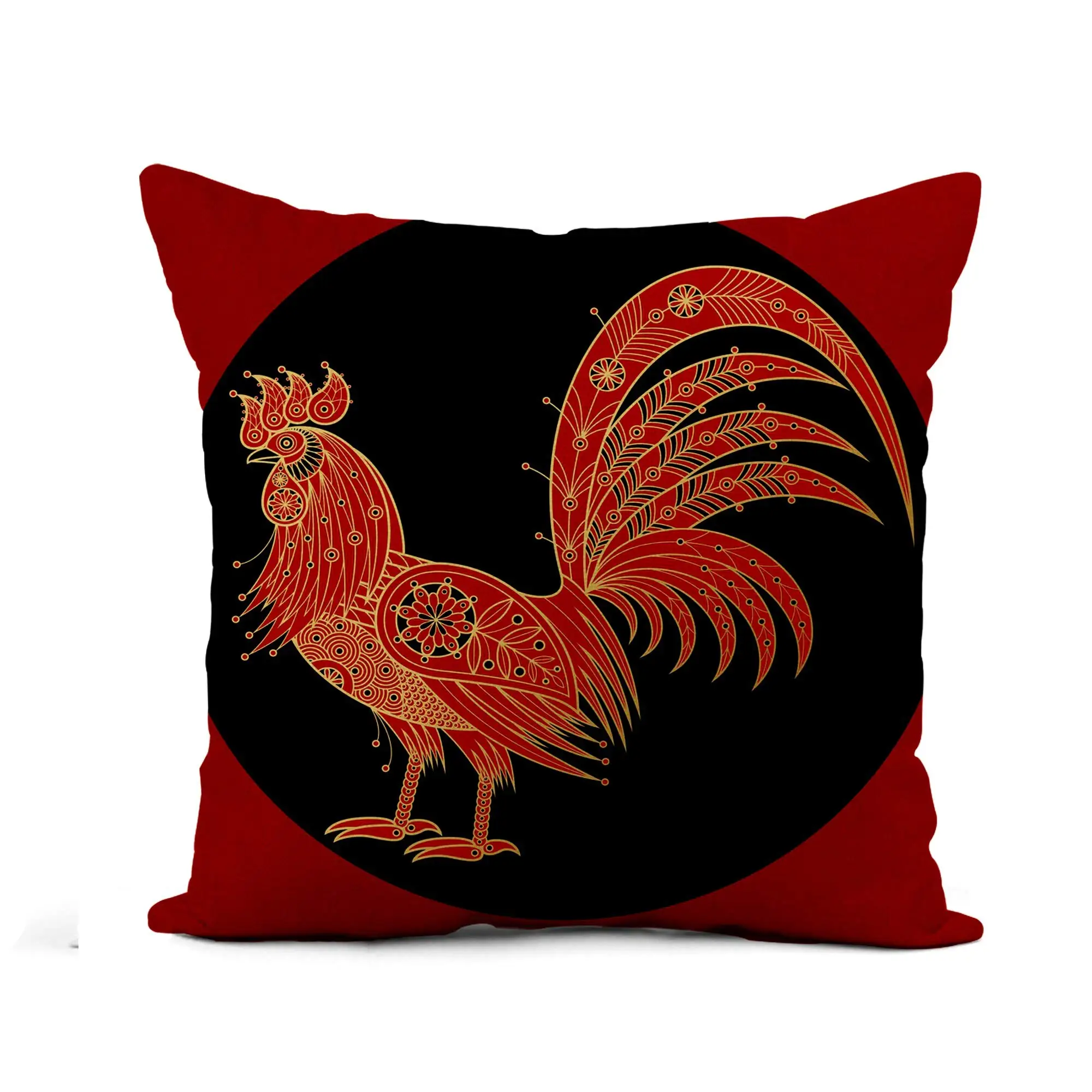 

Flax Throw Pillow Cover Rooster Bird Symbol of The New Year Chinese Calendar 18x18 Inches Pillowcase Home Decor Square Cotton