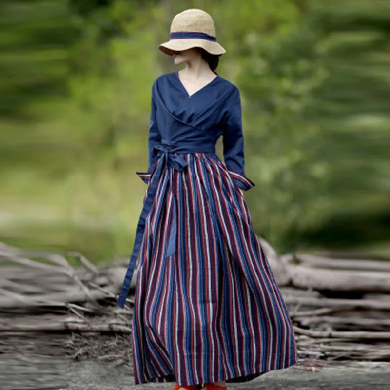 Женское платье в полоску, с V-образным вырезом и длинным рукавом
Женское платье в полоску, с V-образным вырезом и длинным рукавом