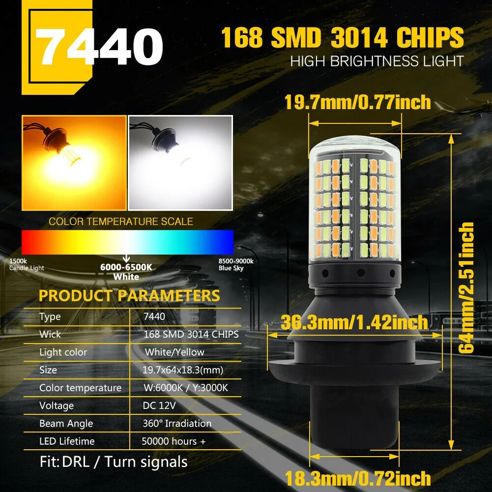 LED Car 1 Pair Turn Signal Light 168-SMD 30W Per 7440 Accessories CANBUS Error Free