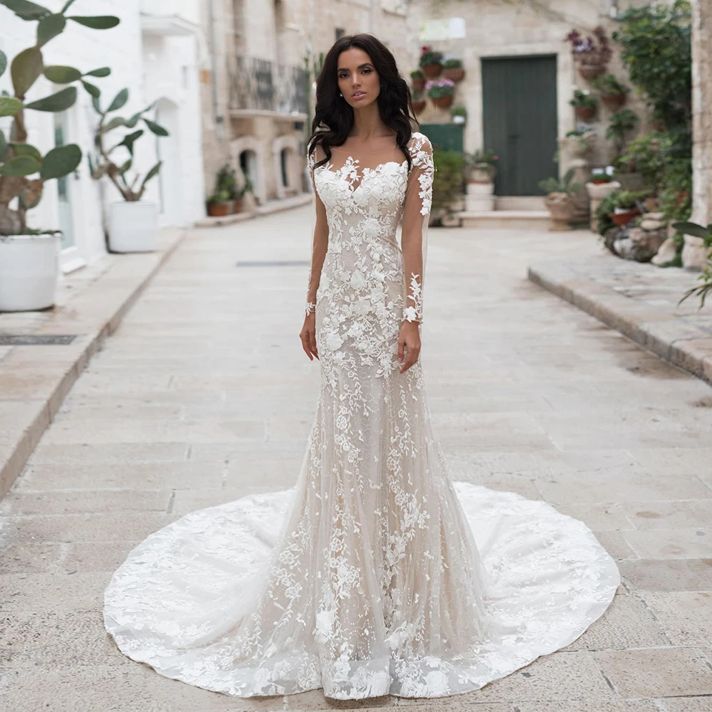 Robe De Mariage Long Sleeve Mermaid Wedding Dresses Button Back Brautkleid Simple Abito Da Sposa O-Neck Vestido De Noiva
Robe De Mariage Long Sleeve Mermaid Wedding Dresses Button Back Brautkleid Simple Abito Da Sposa O-Neck Vestido De Noiva