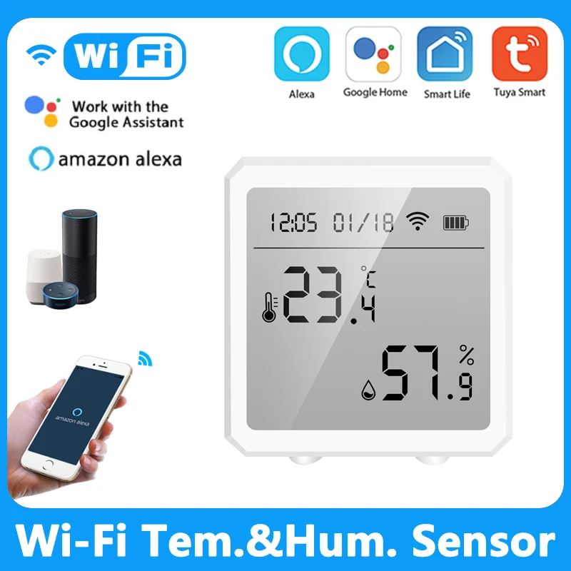 Умный Wi-Fi датчик температуры и влажности Tuya, комнатный гигрометр, термометр с ЖК-дисплеем для Alexa Google Home Assistant
Умный Wi-Fi датчик температуры и влажности Tuya, комнатный гигрометр, термометр с ЖК-дисплеем для Alexa Google Home Assistant