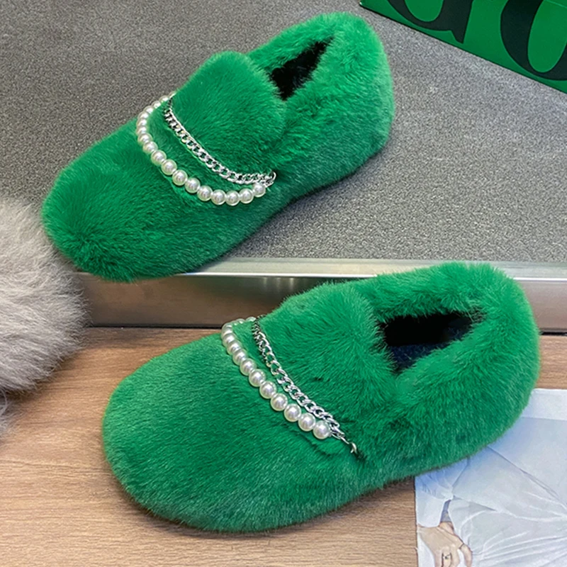 Winter Women's Fur Flat Shoes Beaded Design Home Plush Keeps Warm Loafers Solid Color Slip-on Casual Fluffy Plush Ladies Shoes
Winter Women's Fur Flat Shoes Beaded Design Home Plush Keeps Warm Loafers Solid Color Slip-on Casual Fluffy Plush Ladies Shoes