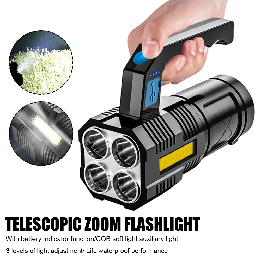 4LED Flashlight Portable Handheld Torch Light High Brightness Rechargeable Waterproof Camping Light Camping Emergency
4LED Flashlight Portable Handheld Torch Light High Brightness Rechargeable Waterproof Camping Light Camping Emergency