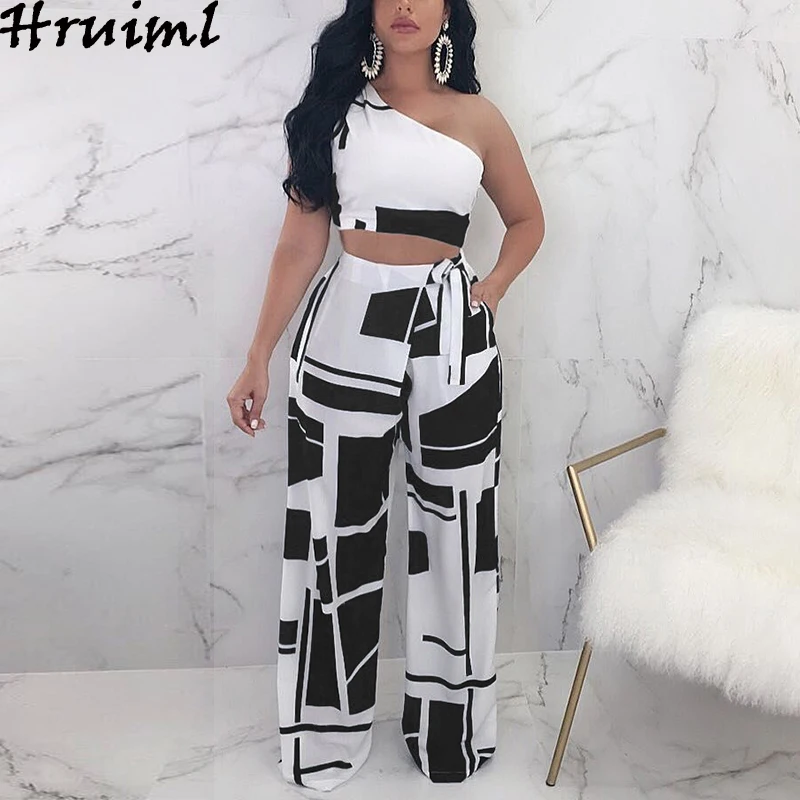 2 Piece Sets Womens Outfits One Shoulder Crop Tops Geometric Print Wide Leg Pants 2 Piece Set Women Casual Office Trouser Suits
2 Piece Sets Womens Outfits One Shoulder Crop Tops Geometric Print Wide Leg Pants 2 Piece Set Women Casual Office Trouser Suits