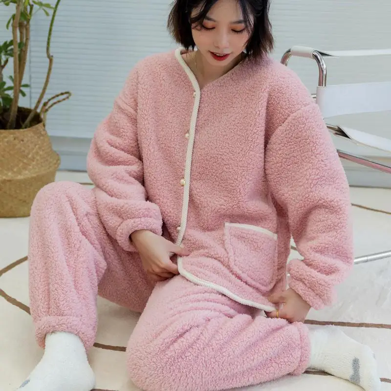 Female Pink Pajamas Suit Long Sleeve Nightwear Sleep Set Intimate Lingerie Casual Autumn New Flannel Pyjamas Home Clothing
Female Pink Pajamas Suit Long Sleeve Nightwear Sleep Set Intimate Lingerie Casual Autumn New Flannel Pyjamas Home Clothing