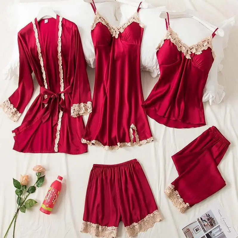 SEXY Women 5PCS Sleep Set Lace Pajamas Suit Home Clothing Spring Autumn New Nightwear Intimate Lingerie PINK Royal Sleepwear 
SEXY Women 5PCS Sleep Set Lace Pajamas Suit Home Clothing Spring Autumn New Nightwear Intimate Lingerie PINK Royal Sleepwear