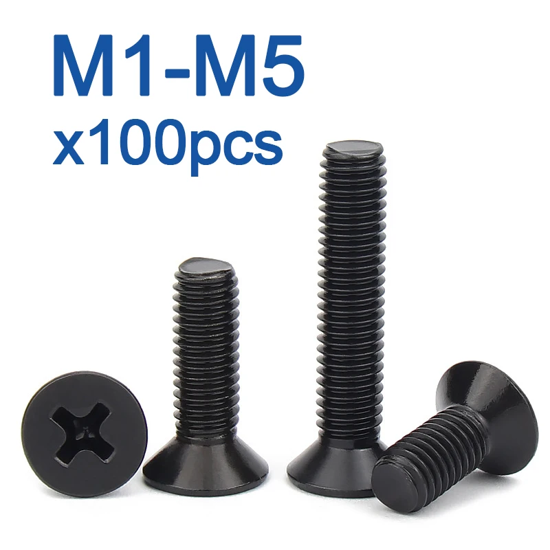100pcs/lot M1 M1.2 M1.4 M1.6 M1.7 M2 M2.5 M3 M3.5 M4 M5 KM Mini Small Black Steel KM Phillips Flat Countersunk Head Screw Bolt
100pcs/lot M1 M1.2 M1.4 M1.6 M1.7 M2 M2.5 M3 M3.5 M4 M5 KM Mini Small Black Steel KM Phillips Flat Countersunk Head Screw Bolt