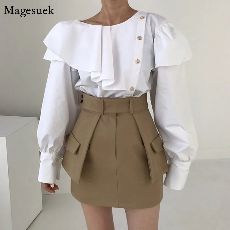Elegant Loose White Women Shirt Cotton Autumn Spring Ruffles Women's Blouse Chic Single-breasted Shirt Casual Ladies Tops 18162
Elegant Loose White Women Shirt Cotton Autumn Spring Ruffles Women's Blouse Chic Single-breasted Shirt Casual Ladies Tops 18162