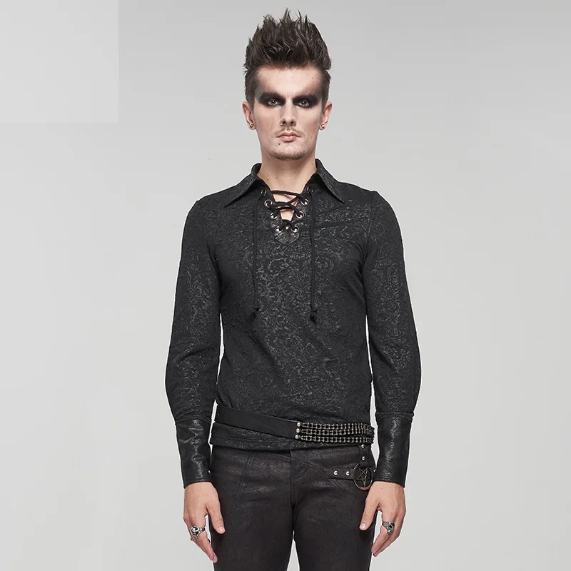 

The New Punk Rock Leader Bullet Gauss Material Tied Rope Men's Personality Shirt