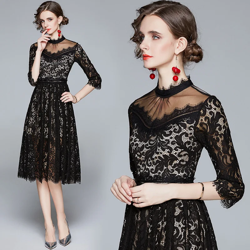 Женское Сетчатое платье-трапеция, роскошное черное Сетчатое платье с воротником-стойкой и прострочкой средней посадки, 2021
Женское Сетчатое платье-трапеция, роскошное черное Сетчатое платье с воротником-стойкой и прострочкой средней посадки, 2021