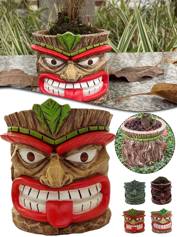 Tiki Head Natural Resin Flower Pot Tiki Totem Decorative Indoor Outdoor Planter Round Statue Pot for Flowers Plants Herbs
Tiki Head Natural Resin Flower Pot Tiki Totem Decorative Indoor Outdoor Planter Round Statue Pot for Flowers Plants Herbs