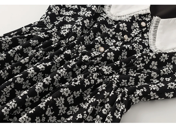 Женское винтажное шифоновое платье Hebe & Eos Осеннее корейское миди с цветочным