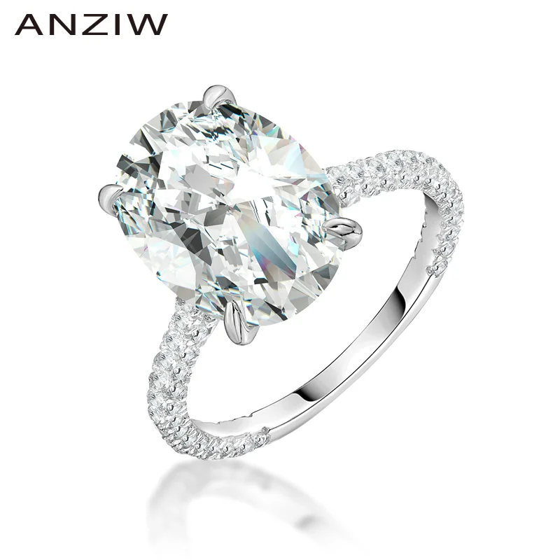 

ANZIW Fashion 925 Sterling Silver Wedding Engagement Big Oval Halo Ring Lady Silver Anniversary Party Ring Jewelry pero llama