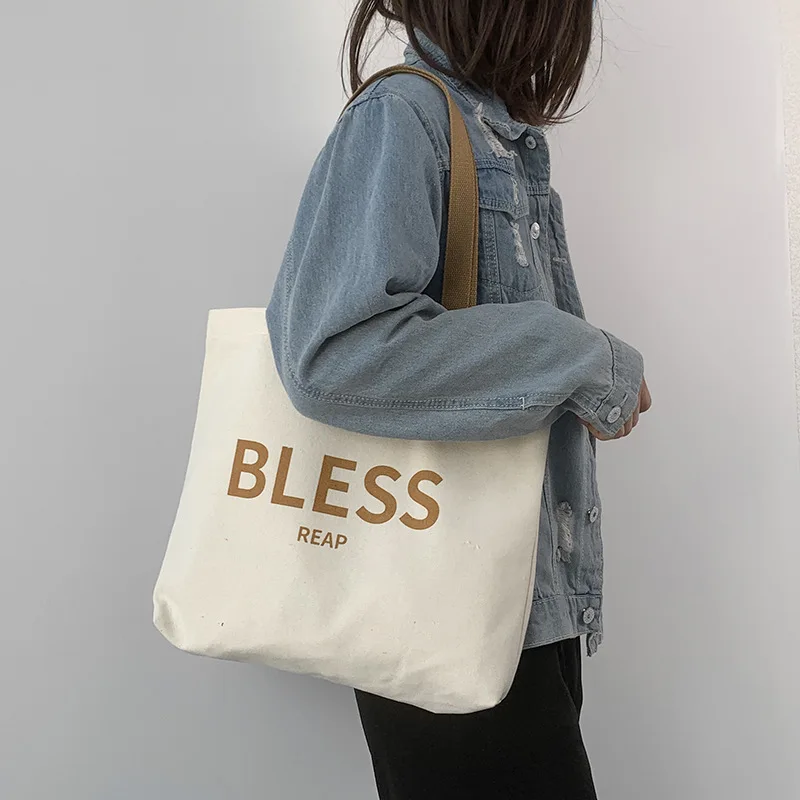 Women Square Canvas Tote Letter Bless Printing Shoulder Bag Fabric Cotton Cloth Shopping Bag 2021 Zipper Handbags Shopper Bags 
Women Square Canvas Tote Letter Bless Printing Shoulder Bag Fabric Cotton Cloth Shopping Bag 2021 Zipper Handbags Shopper Bags