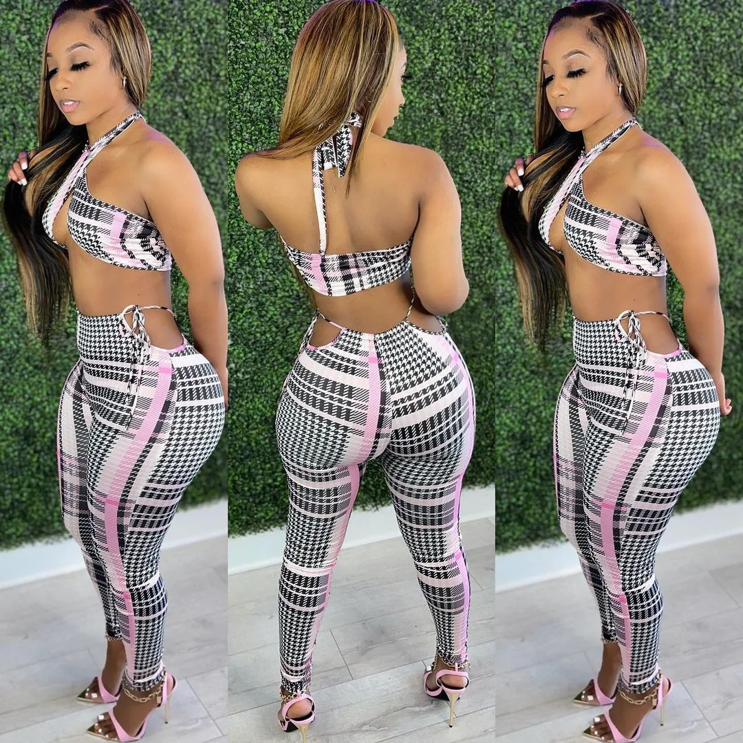 Women Summer Sets Print Sleeveless Halter Tops Drawstring Wasit Hollow Out Sheath Elastic Long Pants 2 Piece Sets Outfit
Women Summer Sets Print Sleeveless Halter Tops Drawstring Wasit Hollow Out Sheath Elastic Long Pants 2 Piece Sets Outfit