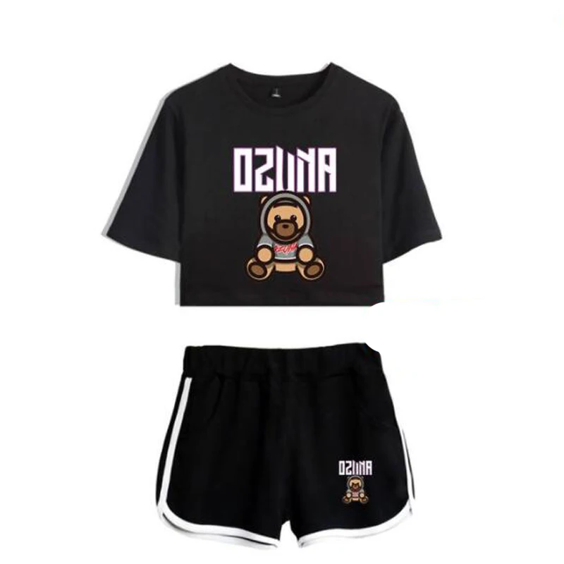 

Summer Track Suit Women 2 Piece Set OZUNA ENOC Crop Top Shorts Two Piece Outfits Casual Ladies Tracksuit Sportwear Twopiece