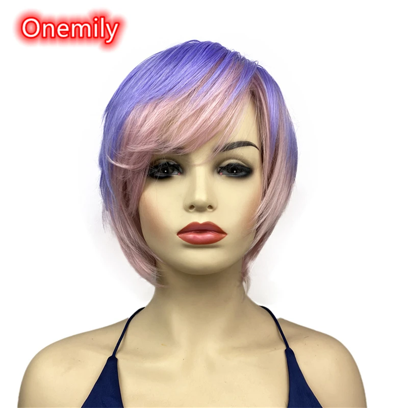 Парик из синтетических волос Onemily, короткий, прямой, термостойкий, фиолетовый, розовый 
Парик из синтетических волос Onemily, короткий, прямой, термостойкий, фиолетовый, розовый