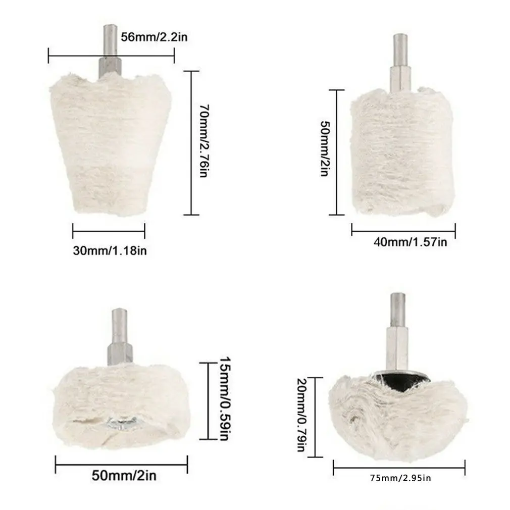 4pcs Drill Polishing Wheel Conical Cylindrical Mushroom Shape T Shape Gloss Effect Durable Polishing Wheel