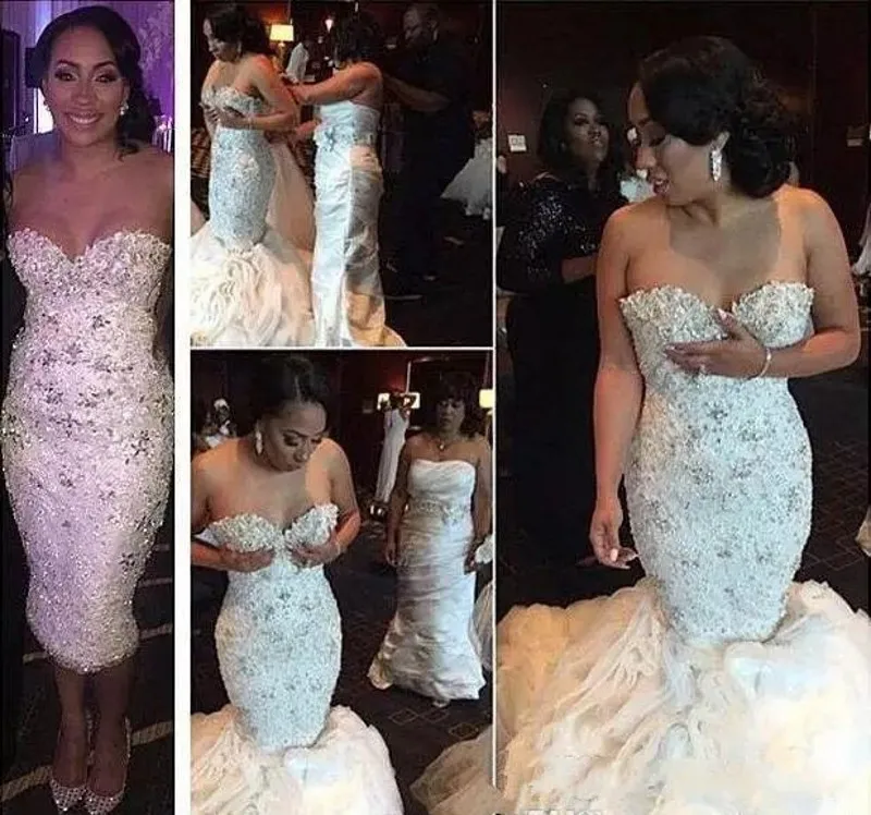 Gorgeous Lace Wedding Dresses Shinny Beaded Crystal Mermaid Bridal Gowns Sweetheart Detachable Train Wedding Party Dress
Gorgeous Lace Wedding Dresses Shinny Beaded Crystal Mermaid Bridal Gowns Sweetheart Detachable Train Wedding Party Dress