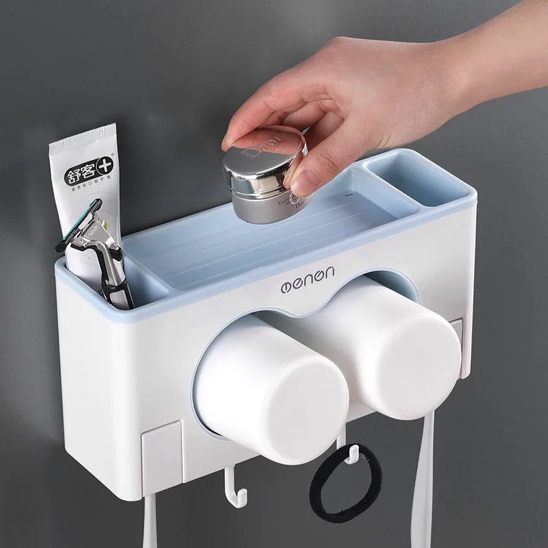 Toothbrush Holder Wall-mounted Space-saving Toothbrush Holder Bathroom Accessories Set 2 Cups and 2 Brush slots 2 Hooks
Toothbrush Holder Wall-mounted Space-saving Toothbrush Holder Bathroom Accessories Set 2 Cups and 2 Brush slots 2 Hooks