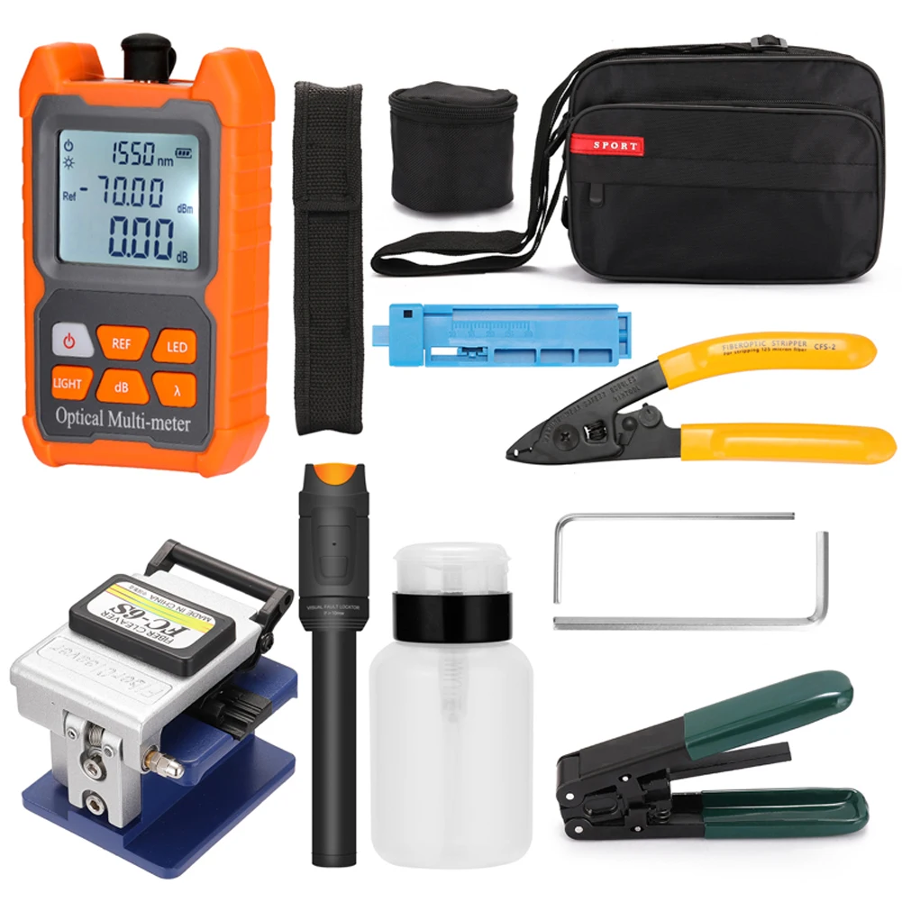 Fiber Optic FTTH Tool Kit Optical Power Meter Fiber Cleaver Wire Stripper Optical Fiber Cold Connection Tools Set
Fiber Optic FTTH Tool Kit Optical Power Meter Fiber Cleaver Wire Stripper Optical Fiber Cold Connection Tools Set
