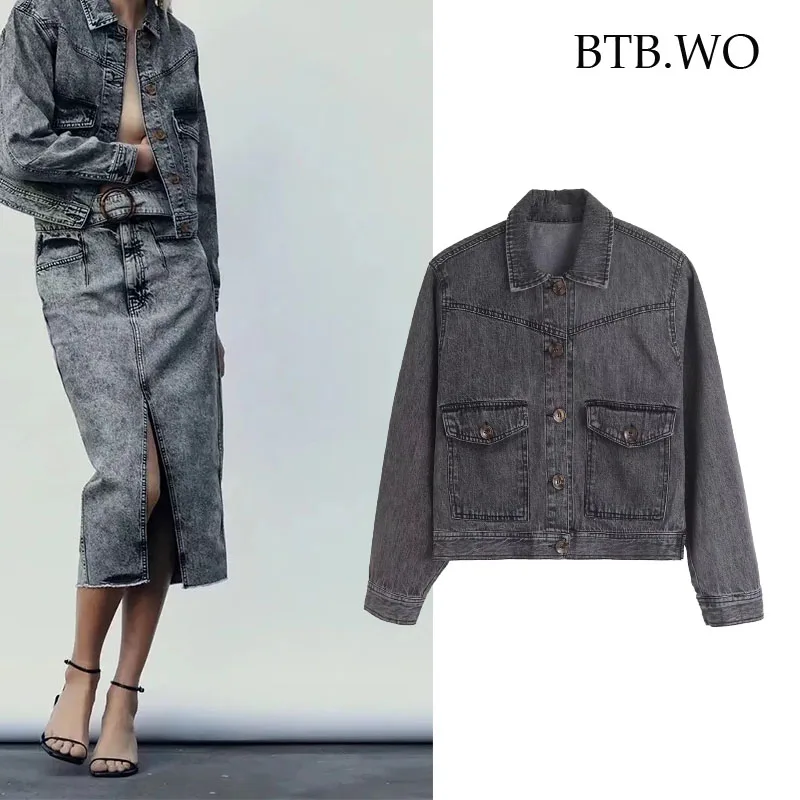 BTB.WO Za Pickled Denim Jacket Women Coat 2021 Autumn Casual Jackets Woman Streetwear Button-up Female Jacket Coat 
BTB.WO Za Pickled Denim Jacket Women Coat 2021 Autumn Casual Jackets Woman Streetwear Button-up Female Jacket Coat