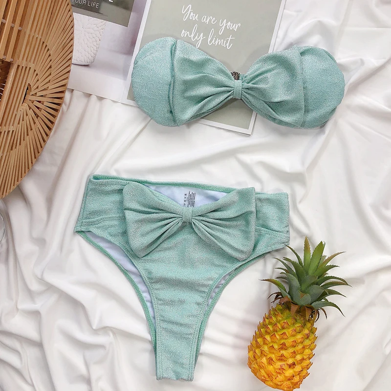 Fors Bowknot bikini 2020 off-shoulder swimsuit female High waist swimwear women Solid pink shiny bandeau strapless bathing suit
Fors Bowknot bikini 2020 off-shoulder swimsuit female High waist swimwear women Solid pink shiny bandeau strapless bathing suit