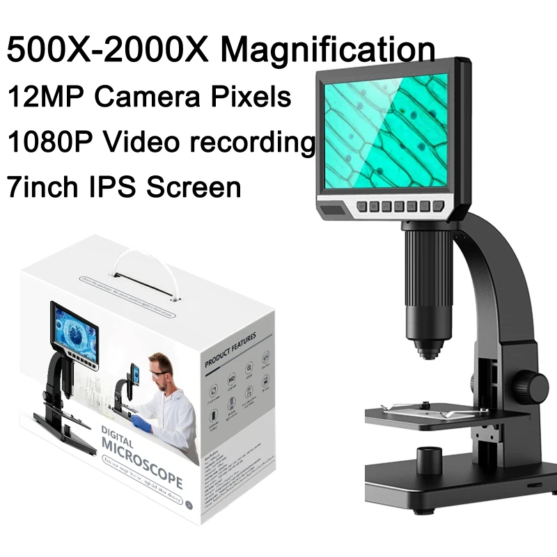 500X-2000X 12MP Digital Microscope with 7" Screen for Industrial Biological Cell
500X-2000X 12MP Digital Microscope with 7" Screen for Industrial Biological Cell