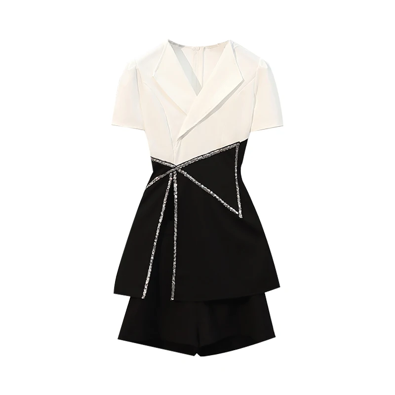 Bugilaku Summer New Women Two Piece Set Notched Collar Short Sleeve Slim Waist Contrast Color Mini Dress High Waist Shorts Sets
Bugilaku Summer New Women Two Piece Set Notched Collar Short Sleeve Slim Waist Contrast Color Mini Dress High Waist Shorts Sets