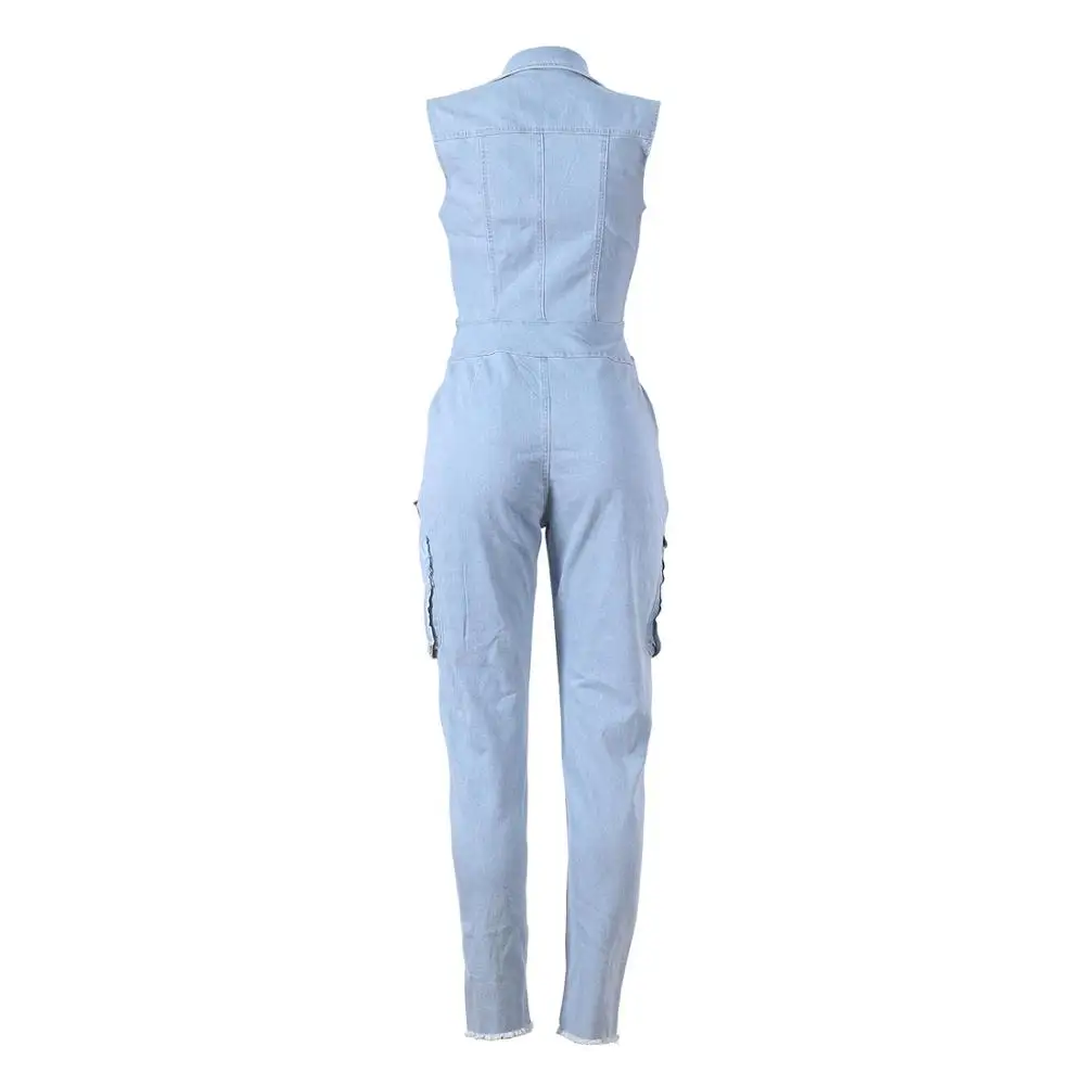 Sexy nightclubs in Europe and the United States, fake sleeves, fashion buttons, washed ladies denim jumpsuit
Sexy nightclubs in Europe and the United States, fake sleeves, fashion buttons, washed ladies denim jumpsuit