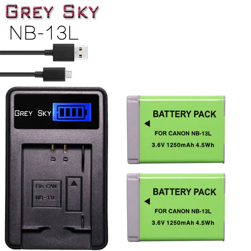 2шт NB 13L 1250mAh аккумуляторная батарея + светодиодный USB зарядное устройство для