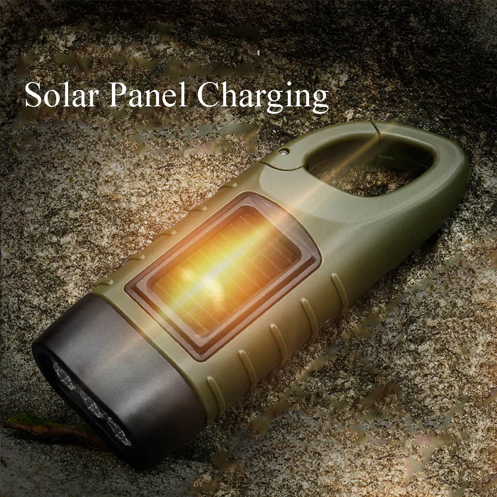 

Outdoor Mini Solar Dynamo Flashlight Hand Crank Electric Torch with SOS Whistle Keychain Self Defense Camping LED Night Lights