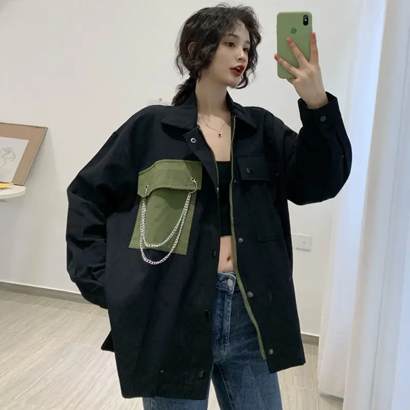 women coat 2020 autumn fashion chains Loose Streetwear Full Patchwork Turn-down Collar coat harajuku Safari style
women coat 2020 autumn fashion chains Loose Streetwear Full Patchwork Turn-down Collar coat harajuku Safari style
