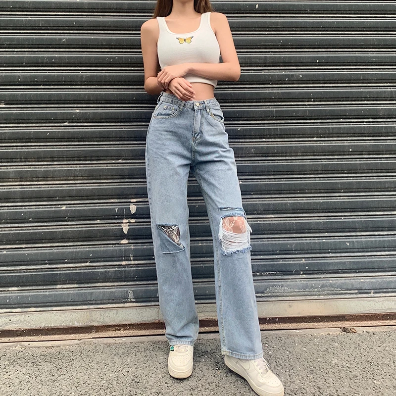 Weekeep Streetwear Ripped Lace Patchwork Jeans Women Hollow Out High Waist Straight Denim Pants Summer Baggy Fashion 90s Vintage
Weekeep Streetwear Ripped Lace Patchwork Jeans Women Hollow Out High Waist Straight Denim Pants Summer Baggy Fashion 90s Vintage