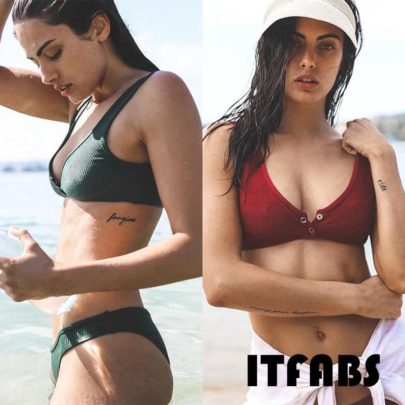 Sexy Stretch Slim Bikini Mujer Sleeveless Button High Waist Womens Swimwear Swimsuit Solid Bandage Push-up Padded Bikini
Sexy Stretch Slim Bikini Mujer Sleeveless Button High Waist Womens Swimwear Swimsuit Solid Bandage Push-up Padded Bikini