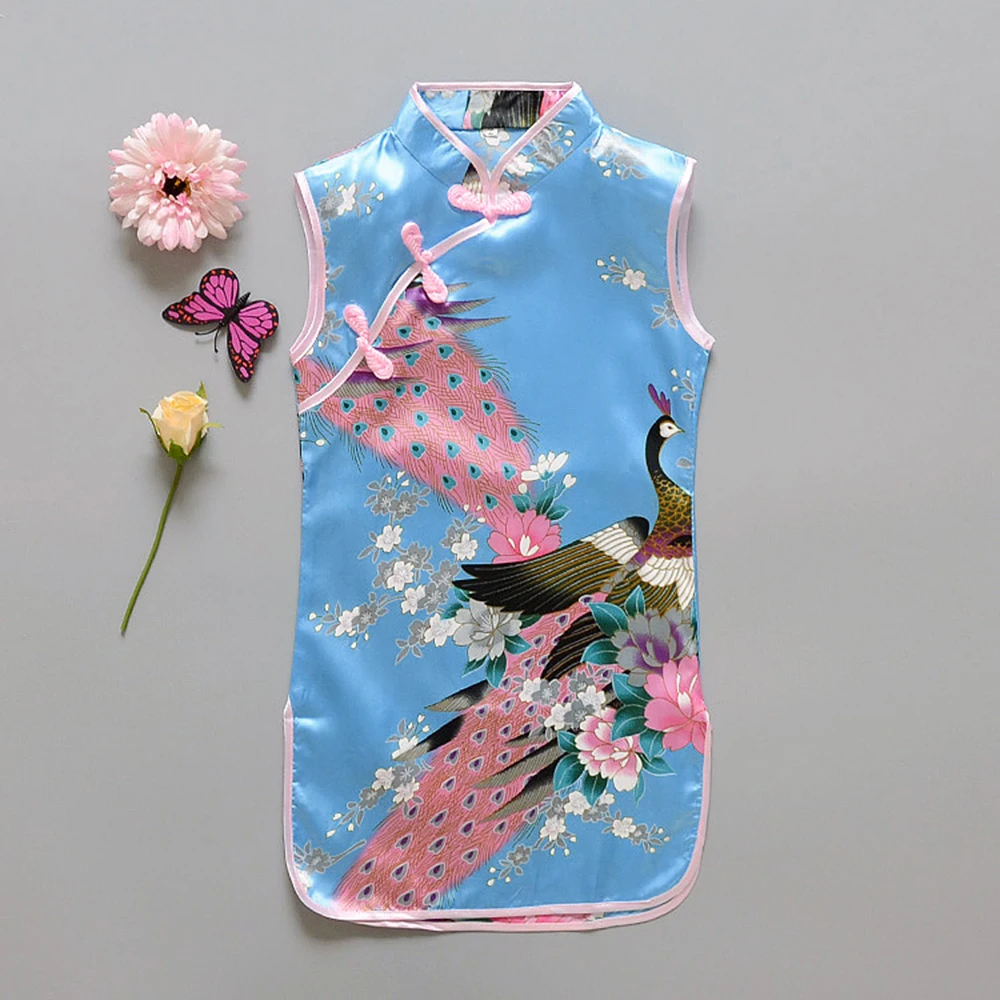 90-140CM Baby Girl Dress Peacock Sleeveless Slim Traditional Dress Cheongsam Girls Clothes Chinese Style Qipao Chinese Dress
90-140CM Baby Girl Dress Peacock Sleeveless Slim Traditional Dress Cheongsam Girls Clothes Chinese Style Qipao Chinese Dress