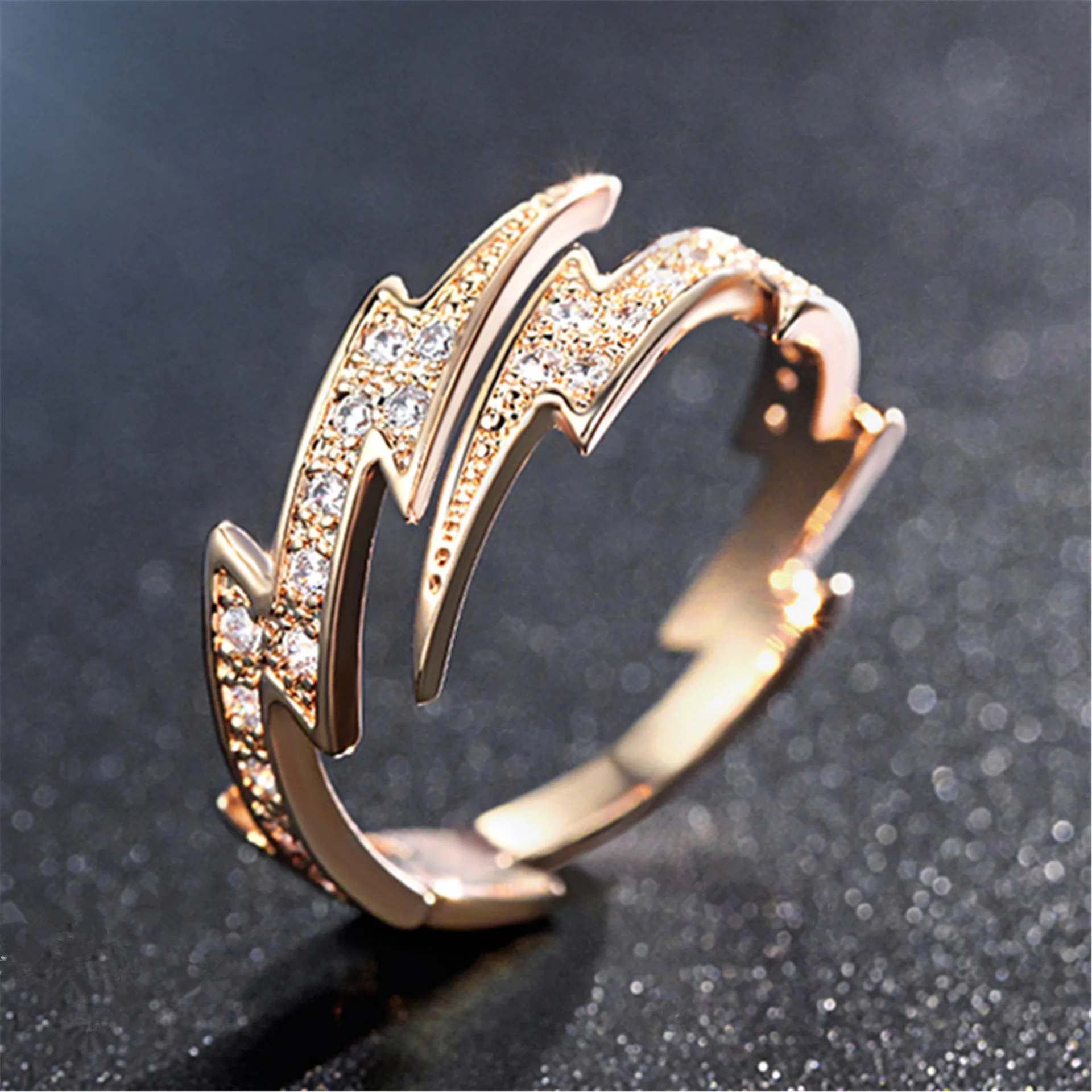 

Rose Gold Color Lightning Ring Lady's Index Finger Opening Ring Suitable for Women's Wedding Party Jewelry Exaggerated Gift