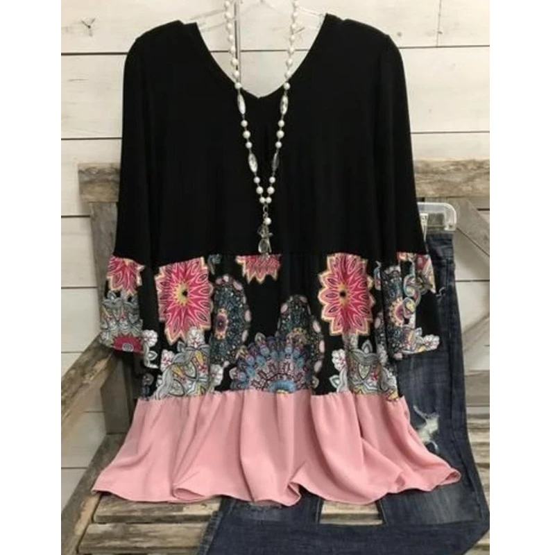 Plus Size Printed Long Sleeve Dress Women Patchwork V-neck 2021 New A-Line Mini Dress Lugentolo 
Plus Size Printed Long Sleeve Dress Women Patchwork V-neck 2021 New A-Line Mini Dress Lugentolo