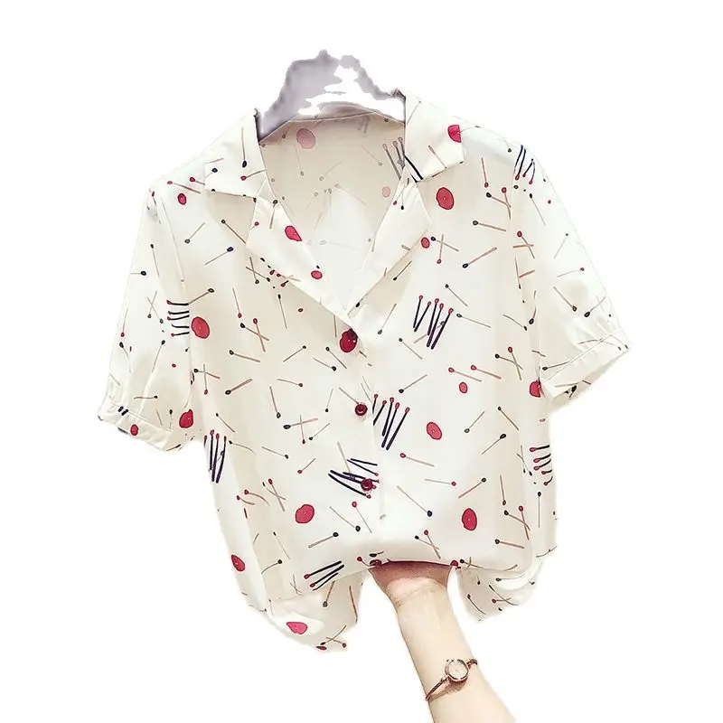 Suit Collar Retro Port Flavor Fashion Flower Shirt Women's French Chiffon Short-sleeved Shirt 2021 Summer New
Suit Collar Retro Port Flavor Fashion Flower Shirt Women's French Chiffon Short-sleeved Shirt 2021 Summer New