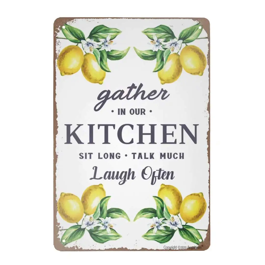 Retro Tin Sign Vintage Metal Sign Gather in Our Kitchen Sit Long Talk Much Laugh Often Wall Poster Plaque for Home Kitchen Bar
Retro Tin Sign Vintage Metal Sign Gather in Our Kitchen Sit Long Talk Much Laugh Often Wall Poster Plaque for Home Kitchen Bar
