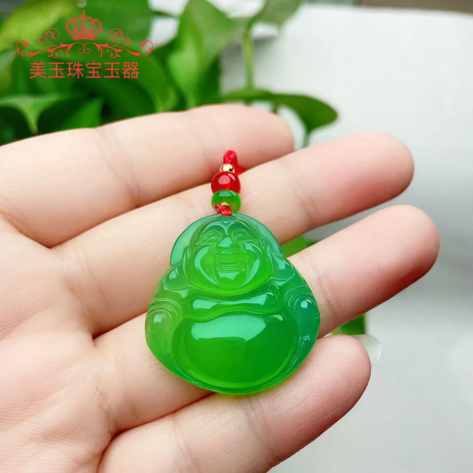 Натуральный зеленый агат Maitreya Будда DIY Подвески браслет очаровательные