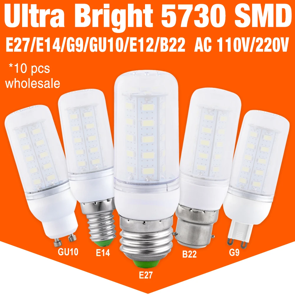 10PC Ampoule LED Lamp 220V Corn Bulb LED E27 Bombillas Led E14 Energy Saving Light for Home 24 36 48 56 69 72 Leds Lampada 5730
10PC Ampoule LED Lamp 220V Corn Bulb LED E27 Bombillas Led E14 Energy Saving Light for Home 24 36 48 56 69 72 Leds Lampada 5730
