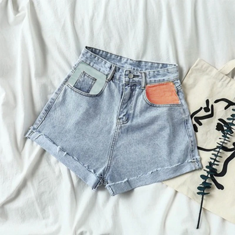 Women Summer High Waist Denim Shorts Color Block Patchwork Rolled Hem Wide Leg Mini Jeans Casual Loose Trousers
Women Summer High Waist Denim Shorts Color Block Patchwork Rolled Hem Wide Leg Mini Jeans Casual Loose Trousers